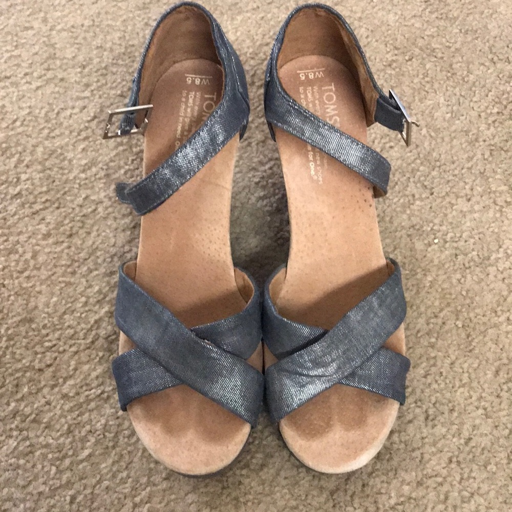 Toms Sienna Metallic Denim Wedges